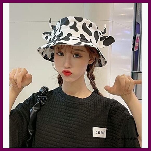 Cotton Bucket Hat with Horn Ears, UV Protection, Adjustable Fit - Picture 2 of 7
